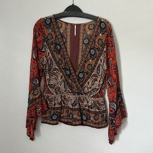 Free People Faux Wrap Bell Sleeve Shirt